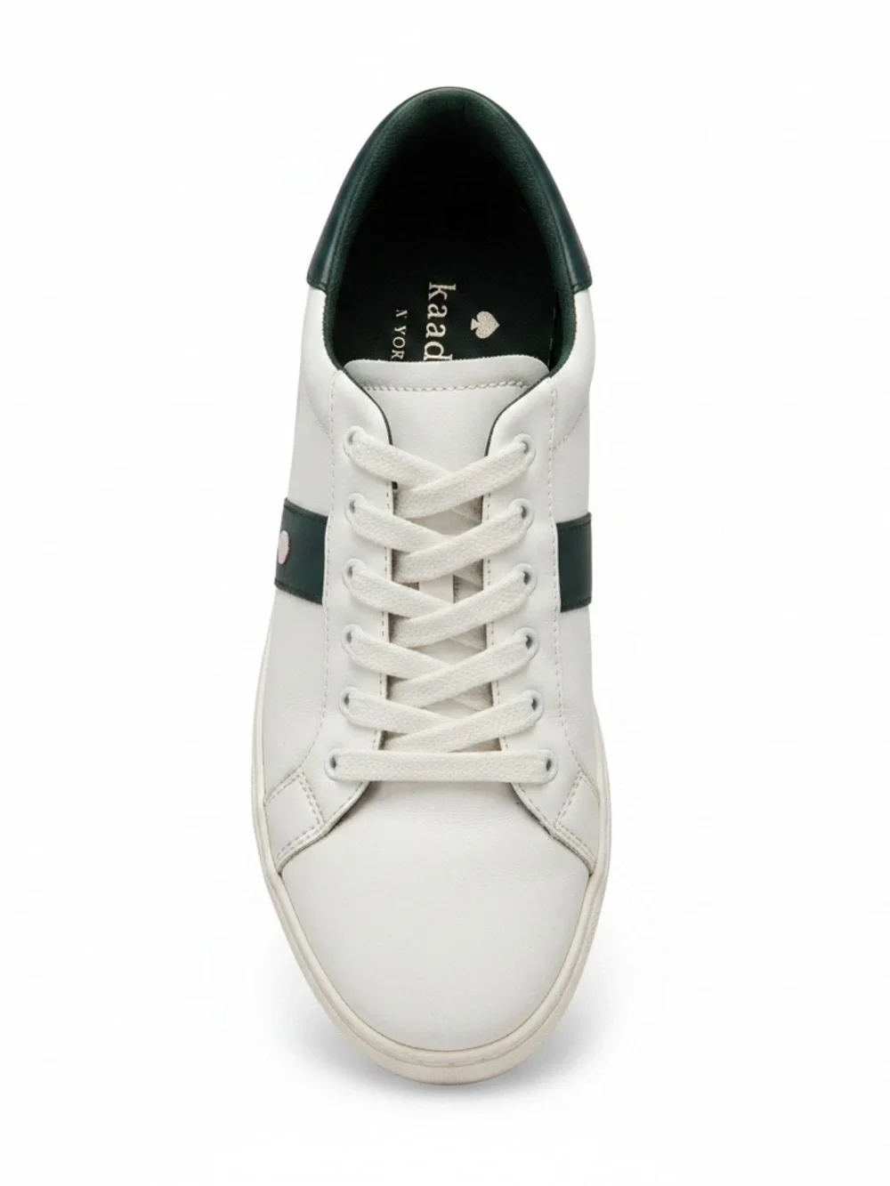 kate spade White Leather Sneakers with Dark Green Stripe Spade